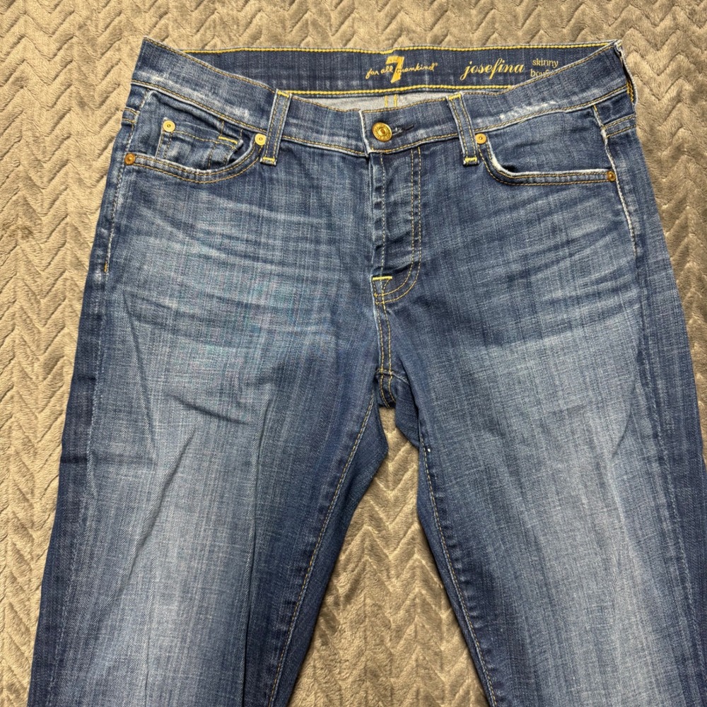 7 For All Mankind Josefina Jeans 26 Blue Skinny Boyfriend Raw Hem (2116)